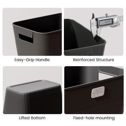 JOYMOOP Slim Trash Can 3-Pack, 2.2 Gallon Plastic Wastebasket for Bathroom, Bedroom, Office, Kitchen with 4 Rolls Bags, Black