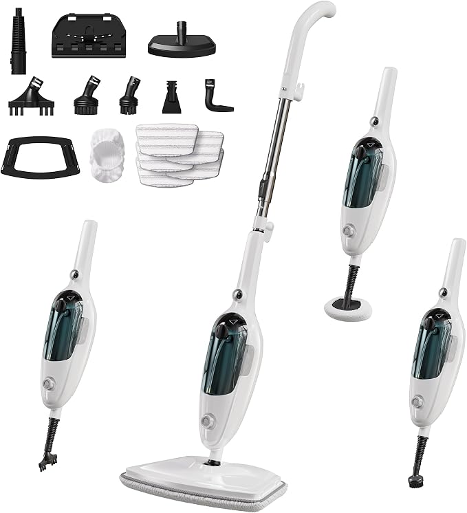 JOYMOOP Steam Mop & Handheld Steam Cleaner with 5 Microfiber Pads, 1100W Electric Steam Cleaner for Home, Fast Heat 20s, Adjustable Steam, Detachable Water Tank, 11 Accessories for Floors, Windows, Clothes（副本）