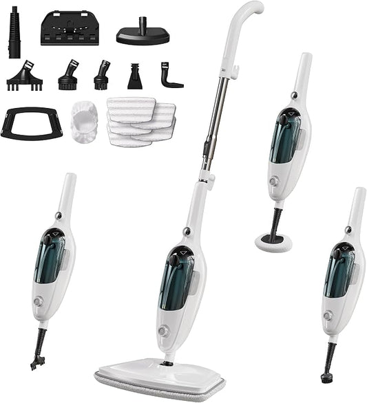 JOYMOOP Steam Mop & Handheld Steam Cleaner with 5 Microfiber Pads, 1100W Electric Steam Cleaner for Home, Fast Heat 20s, Adjustable Steam, Detachable Water Tank, 11 Accessories for Floors, Windows, Clothes