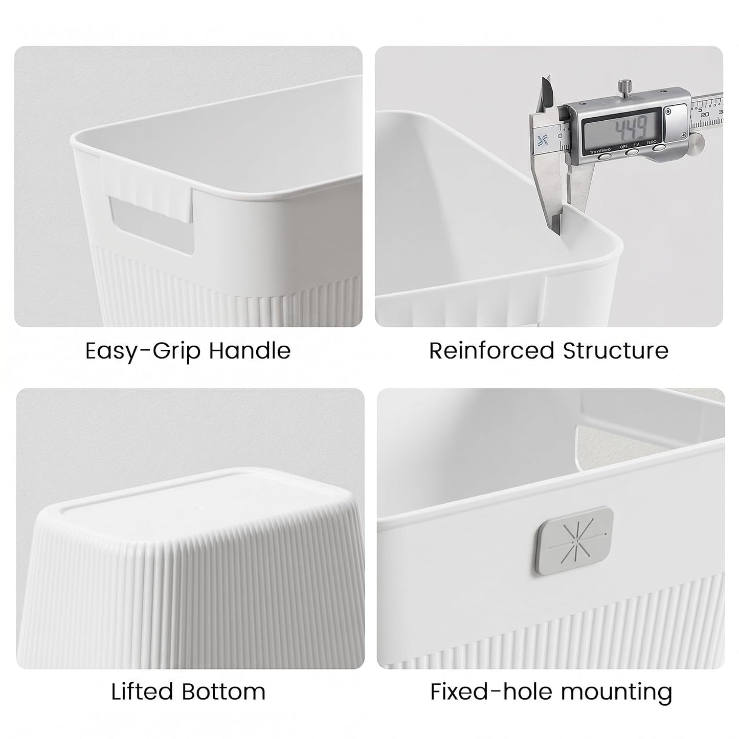 JOYMOOP Slim Trash Can 5-Pack, 2.2 Gallon Plastic Wastebasket for Bathroom, Bedroom, Office, Kitchen with 4 Rolls Bags, White
