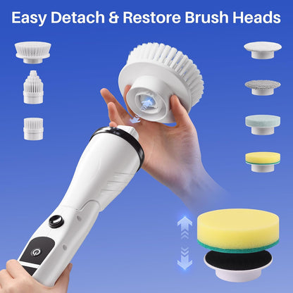JOYMOOP Electric Spin Scrubber, Cordless Cleaning Brush 450 RPM with 100-Min Runtime, IPX7 Waterproof Power Scrubber with 8 Brush Heads, Adjustable Long Handle for Bathroom, Floor, Tile, Kitchen
