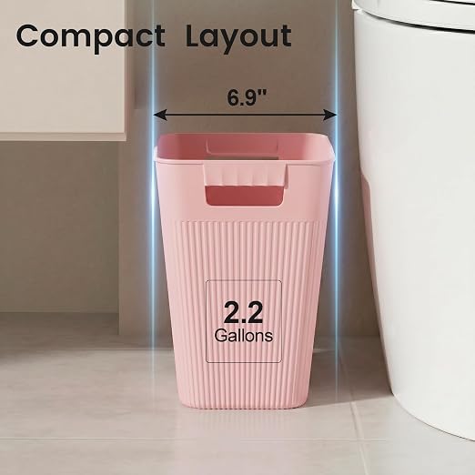 JOYMOOP Slim Trash Can 3-Pack, 2.2 Gallon Plastic Wastebasket for Bathroom, Bedroom, Office, Kitchen with 4 Rolls Bags, Pink