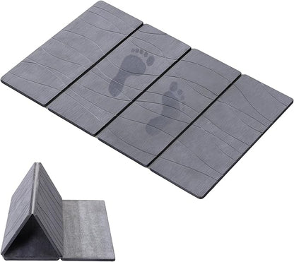 JOYMOOP Foldable Stone Bath Mat, 23.62” x 15.35” Non Slip Bath Mats, Super Absorbent Diatomaceous Earth Mats, Compact and Easy to Store Bath Mats for Bathroom, Dark Grey