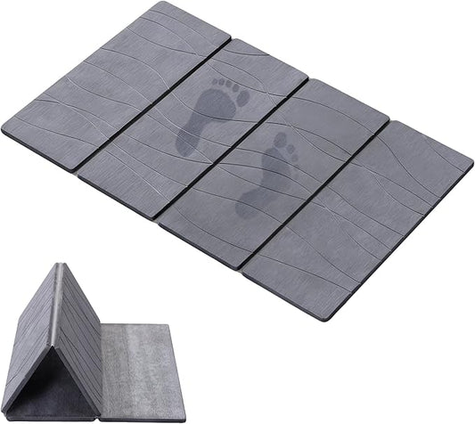 JOYMOOP Foldable Stone Bath Mat, 31.5” x 15.75” Non Slip Bath Mats, Super Absorbent Diatomaceous Earth Mats, Compact and Easy to Store Bath Mats for Bathroom, Dark Grey