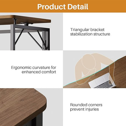 JOYMOOP 47.2" Folding Desk - Brown, No Assembly Large Size Foldable Desk for Home, Office, Wooden Top Folding Computer Desk for Working, Writing, Studying