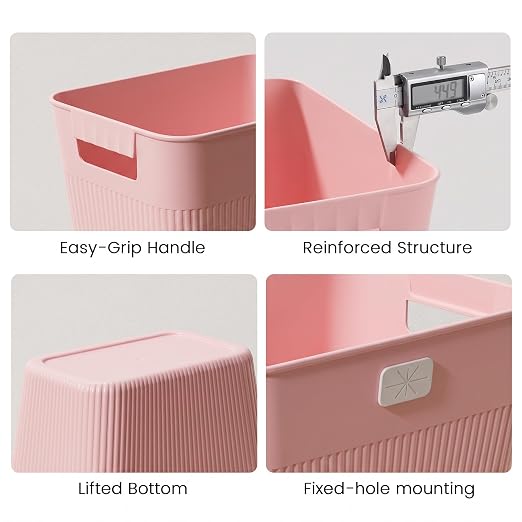 JOYMOOP Slim Trash Can 3-Pack, 2.2 Gallon Plastic Wastebasket for Bathroom, Bedroom, Office, Kitchen with 4 Rolls Bags, Pink