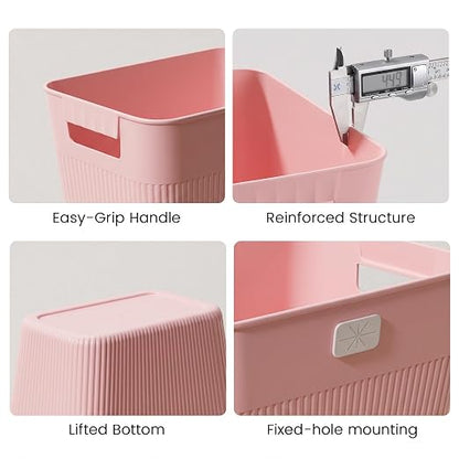 JOYMOOP Slim Trash Can 3-Pack, 2.2 Gallon Plastic Wastebasket for Bathroom, Bedroom, Office, Kitchen with 4 Rolls Bags, Pink