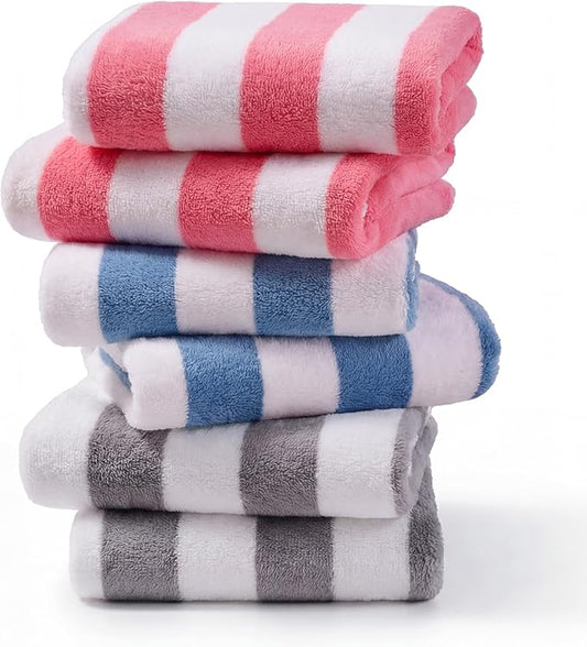 JOYMOOP 6-Pack Microfiber Beach Towel Set – 70" x 35.4" Ultra-Absorbent Beach Towels Oversized, Sand-Free & Portable, Quick-Dry Cabana Stripe Towels with Travel Storage Bags （Mixed Color）