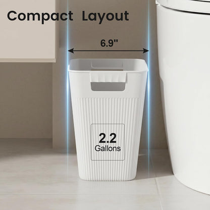 JOYMOOP Slim Trash Can 5-Pack, 2.2 Gallon Plastic Wastebasket for Bathroom, Bedroom, Office, Kitchen with 4 Rolls Bags, White