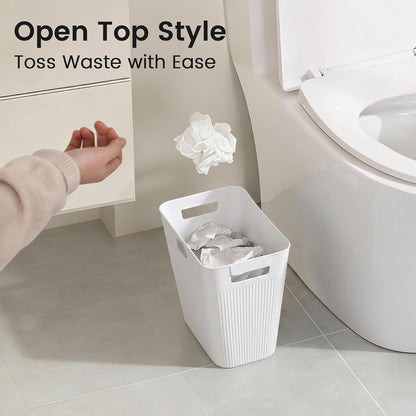 JOYMOOP Slim Trash Can 5-Pack, 2.2 Gallon Plastic Wastebasket for Bathroom, Bedroom, Office, Kitchen with 4 Rolls Bags, White