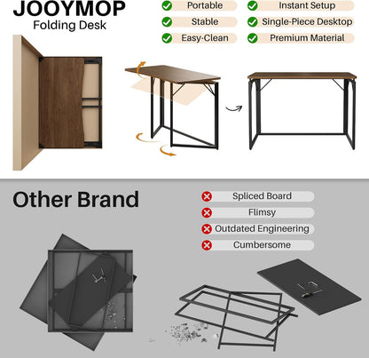 JOYMOOP 47.2" Folding Desk - Brown, No Assembly Large Size Foldable Desk for Home, Office, Wooden Top Folding Computer Desk for Working, Writing, Studying