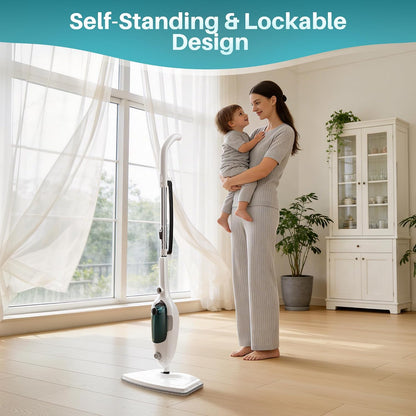 JOYMOOP Steam Mop & Handheld Steam Cleaner with 3 Microfiber Pads, 1100W Electric Steam Cleaner for Home, Fast Heat 20s, Adjustable Steam, Detachable Water Tank, 11 Accessories for Floors, Windows, Clothes