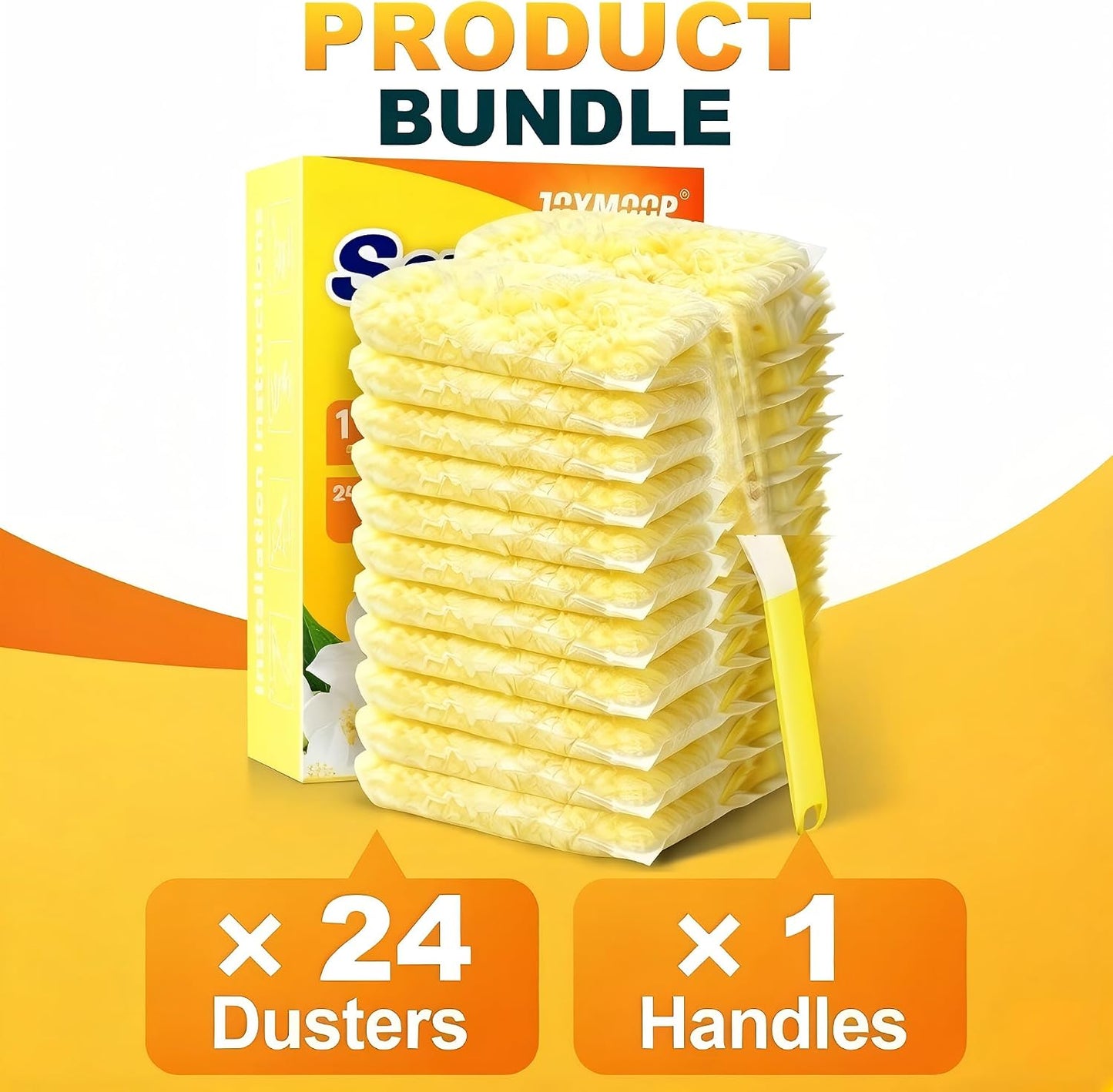 JOYMOOP Heavy Duty Duster Refills for Swiffer Duster, 24 Count Yellow Refills with 1 Handle, Disposable Dusters for Cleaning Electronics, Furniture, Blinds