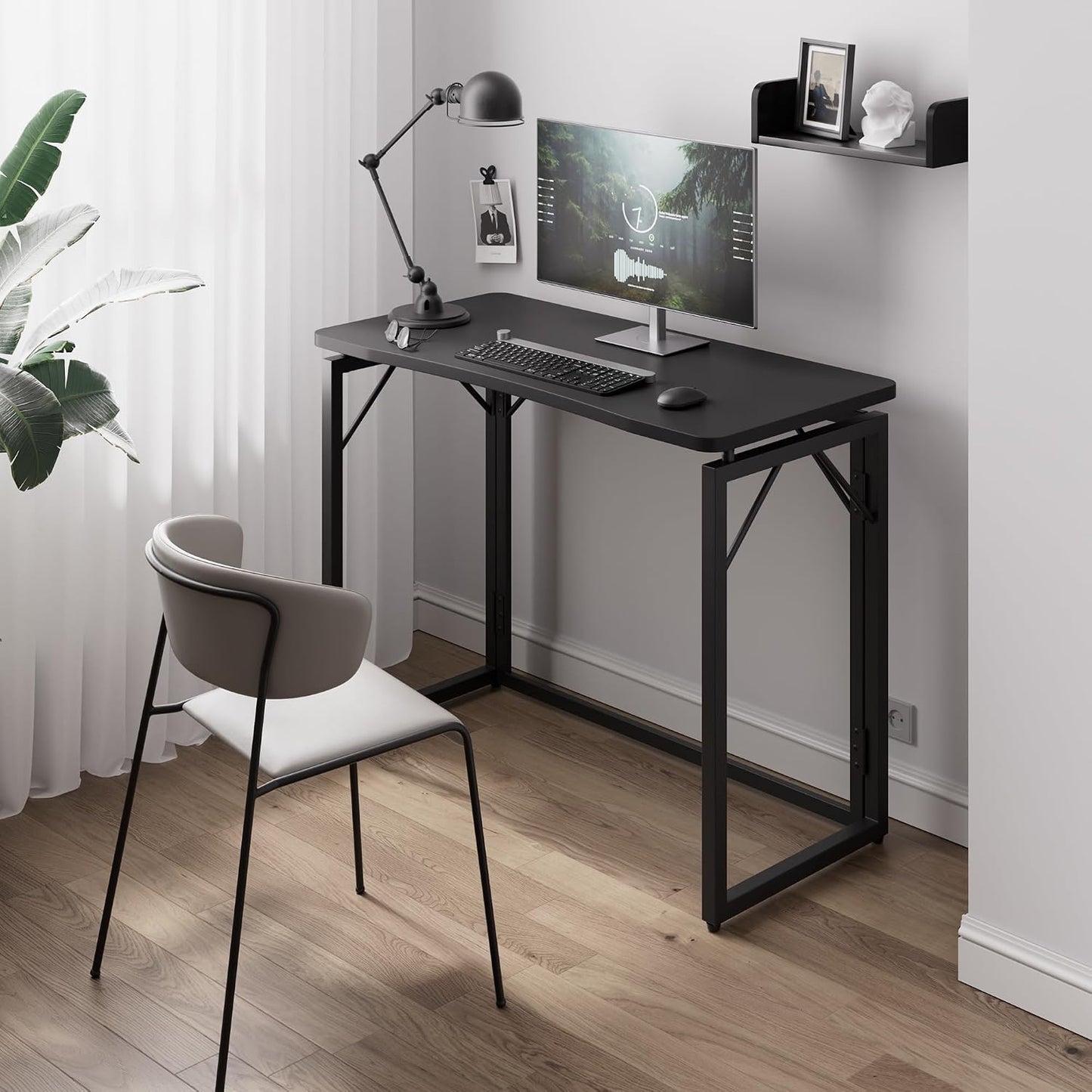 JOYMOOP Black 40" Folding Desk, No Assembly Small Foldable Desk for Home, Office, Wooden Top Folding Computer Desk for Working, Writing, Studying - Middle Size