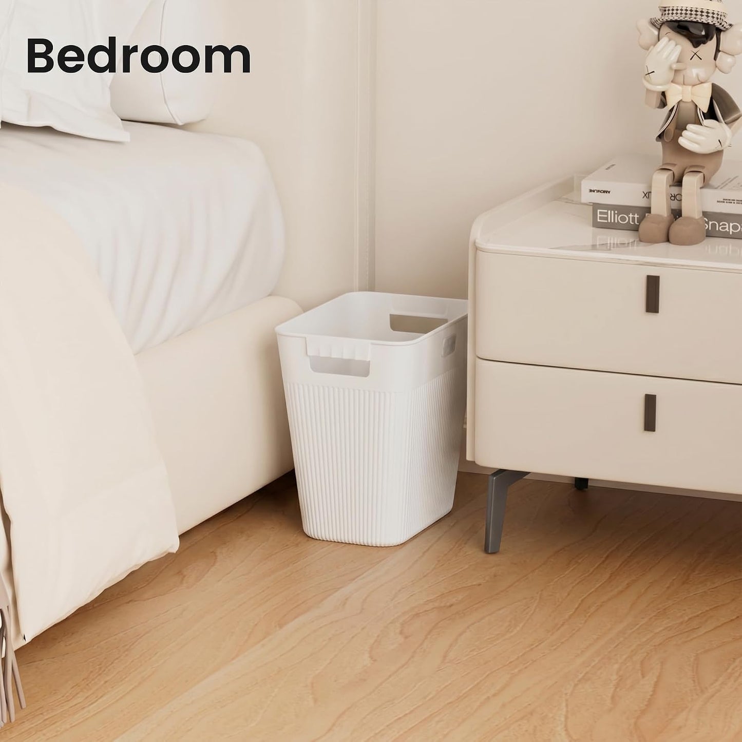 JOYMOOP Slim Trash Can 5-Pack, 2.2 Gallon Plastic Wastebasket for Bathroom, Bedroom, Office, Kitchen with 4 Rolls Bags, White