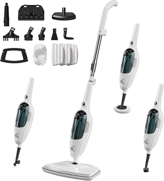JOYMOOP Steam Mop & Handheld Steam Cleaner with 3 Microfiber Pads, 1100W Electric Steam Cleaner for Home, Fast Heat 20s, Adjustable Steam, Detachable Water Tank, 11 Accessories for Floors, Windows, Clothes