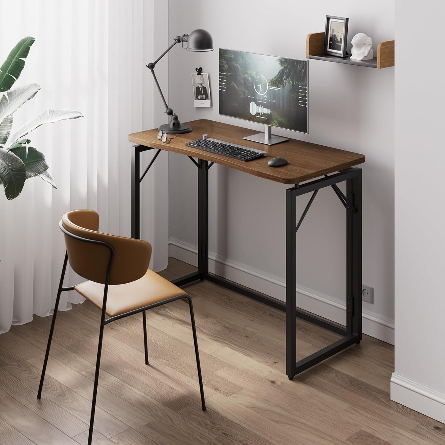 JOYMOOP 47.2" Folding Desk - Brown, No Assembly Large Size Foldable Desk for Home, Office, Wooden Top Folding Computer Desk for Working, Writing, Studying