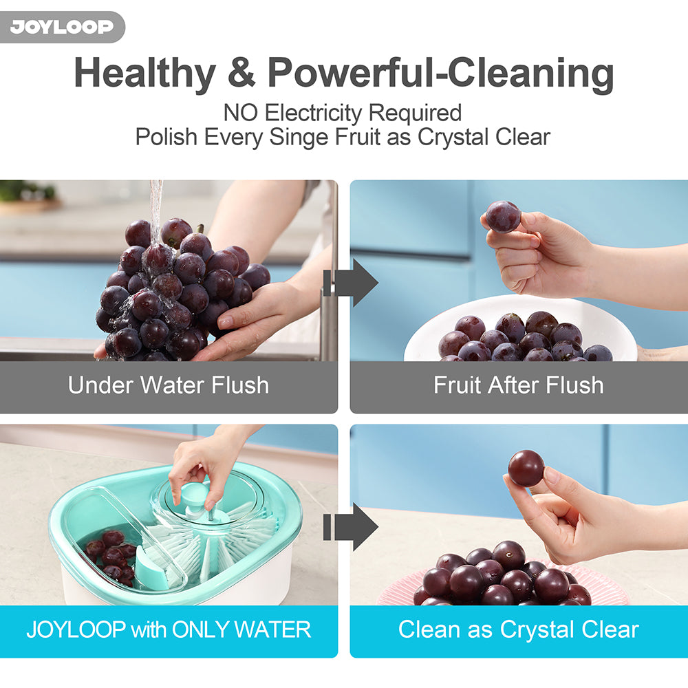 JOYMOOP JOYLOOP Fruit Cleaner Spinner, Large Produce Rinse Bowl with Drain Basket, Vegetable Scrubber for Berries, Grapes, Salad and Vegetables