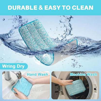 JOYMOOP Microfiber Replacement Mop Pads for Flat Mop System, 13" Mop Head Refills Compatible with JOYMOOP Mop and Bucket Set, 4-Pack, Grey and Cyan Blue