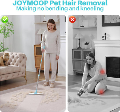 JOYMOOP Carpet Rake for Pet Hair Removal, 63" Adjustable Long Handle Pet Hair Removal Tool, Cat Dog Hair Carpet Rake with Metal and Silicone Scraper for Carpet, Sofa, Cloth