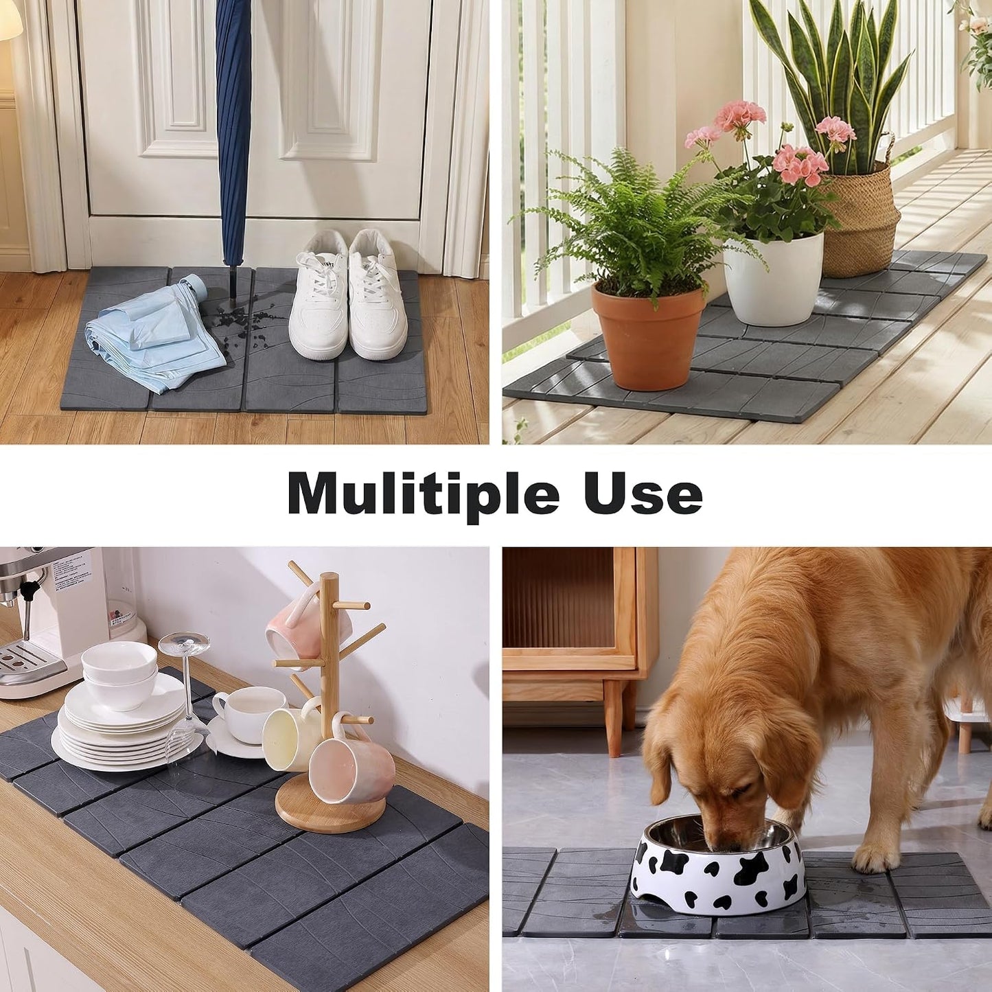 JOYMOOP Foldable Stone Bath Mat, 23.62” x 15.35” Non Slip Bath Mats, Super Absorbent Diatomaceous Earth Mats, Compact and Easy to Store Bath Mats for Bathroom, Dark Grey