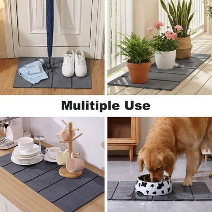 JOYMOOP Foldable Stone Bath Mat, 23.62” x 15.35” Non Slip Bath Mats, Super Absorbent Diatomaceous Earth Mats, Compact and Easy to Store Bath Mats for Bathroom, Dark Grey