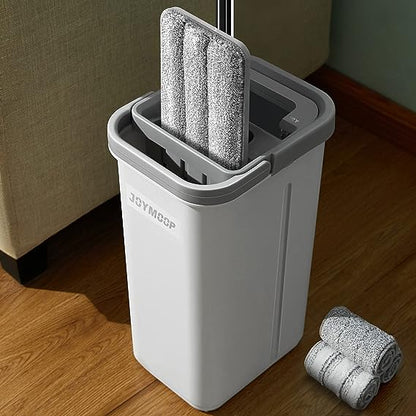 Mop and bucket with Wringer Set, Flat ,for floor cleaning with 3 Microfiber Pads