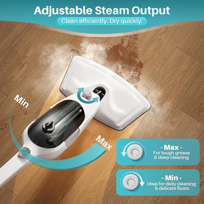 JOYMOOP Steam Mop & Handheld Steam Cleaner with 3 Microfiber Pads, 1100W Electric Steam Cleaner for Home, Fast Heat 20s, Adjustable Steam, Detachable Water Tank, 11 Accessories for Floors, Windows, Clothes