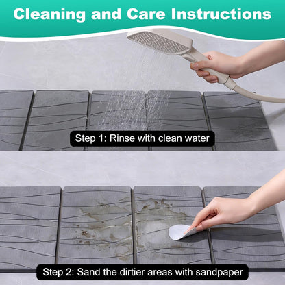 JOYMOOP Foldable Stone Bath Mat, 23.62” x 15.35” Non Slip Bath Mats, Super Absorbent Diatomaceous Earth Mats, Compact and Easy to Store Bath Mats for Bathroom, Dark Grey