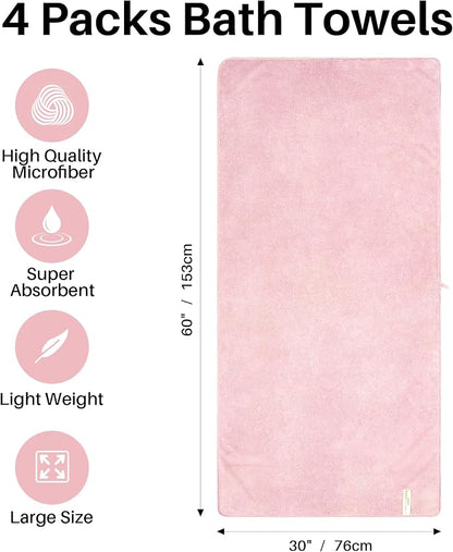 JOYMOOP Bath Towels 4 Packs Extra Large 60" x 30", Quicker to Dry Towels for Bathroom, Super Soft and Absorbent Mcirofiber, Larger & Lighter Weight Bathroom Towels, Mixed Color