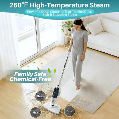 JOYMOOP Steam Mop & Handheld Steam Cleaner with 3 Microfiber Pads, 1100W Electric Steam Cleaner for Home, Fast Heat 20s, Adjustable Steam, Detachable Water Tank, 11 Accessories for Floors, Windows, Clothes