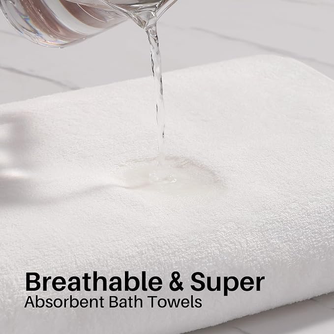 JOYMOOP Bath Towels 4 Packs Extra Large 60" x 30", Quicker to Dry Mcirofiber Towels for Bathroom, Larger & Lighter Weight, Super Soft and Absorbent, Bathroom Towels, White