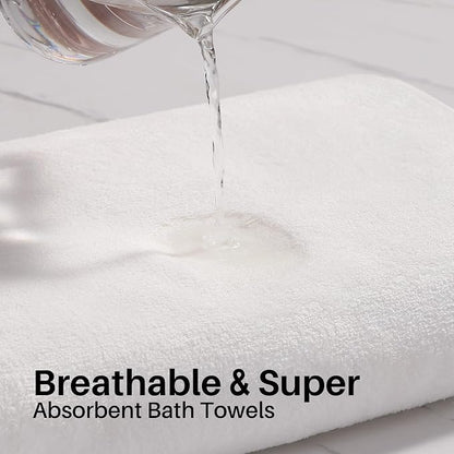 JOYMOOP Bath Towels 4 Packs Extra Large 60" x 30", Quicker to Dry Mcirofiber Towels for Bathroom, Larger & Lighter Weight, Super Soft and Absorbent, Bathroom Towels, White