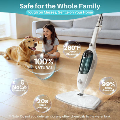 JOYMOOP Steam Mop & Handheld Steam Cleaner with 3 Microfiber Pads, 1100W Electric Steam Cleaner for Home, Fast Heat 20s, Adjustable Steam, Detachable Water Tank, 11 Accessories for Floors, Windows, Clothes