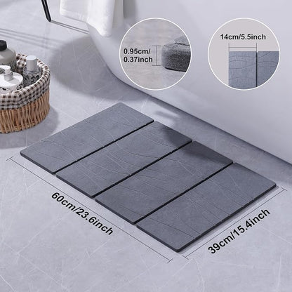 JOYMOOP Foldable Stone Bath Mat, 23.62” x 15.35” Non Slip Bath Mats, Super Absorbent Diatomaceous Earth Mats, Compact and Easy to Store Bath Mats for Bathroom, Dark Grey
