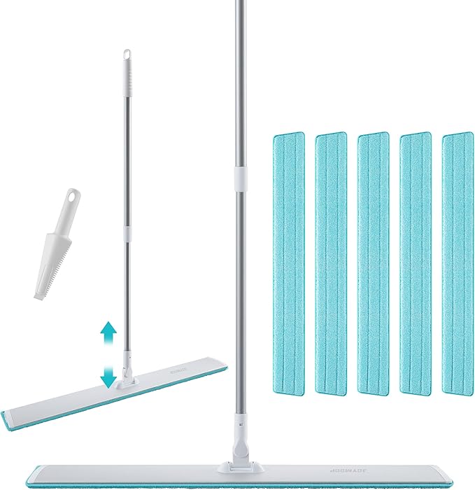 JOYMOOP 18 Inch Dust Mop for Hardwood Floors, Heavy Duty Industrial Wet Dry Mops with Telescopic Handle, Includes 3 Microfiber Mop Pads