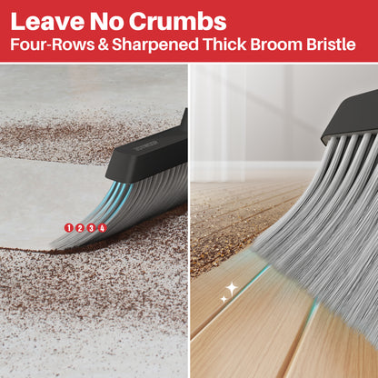 JOYMOOP Black and Red Broom with Dustpan Combo Set, Upright Stand Up Broom with Built-in Comb Teeth, Angle Broom for Home Kitchen Office Lobby, Pet Hair and Hardwood Floor Sweeping