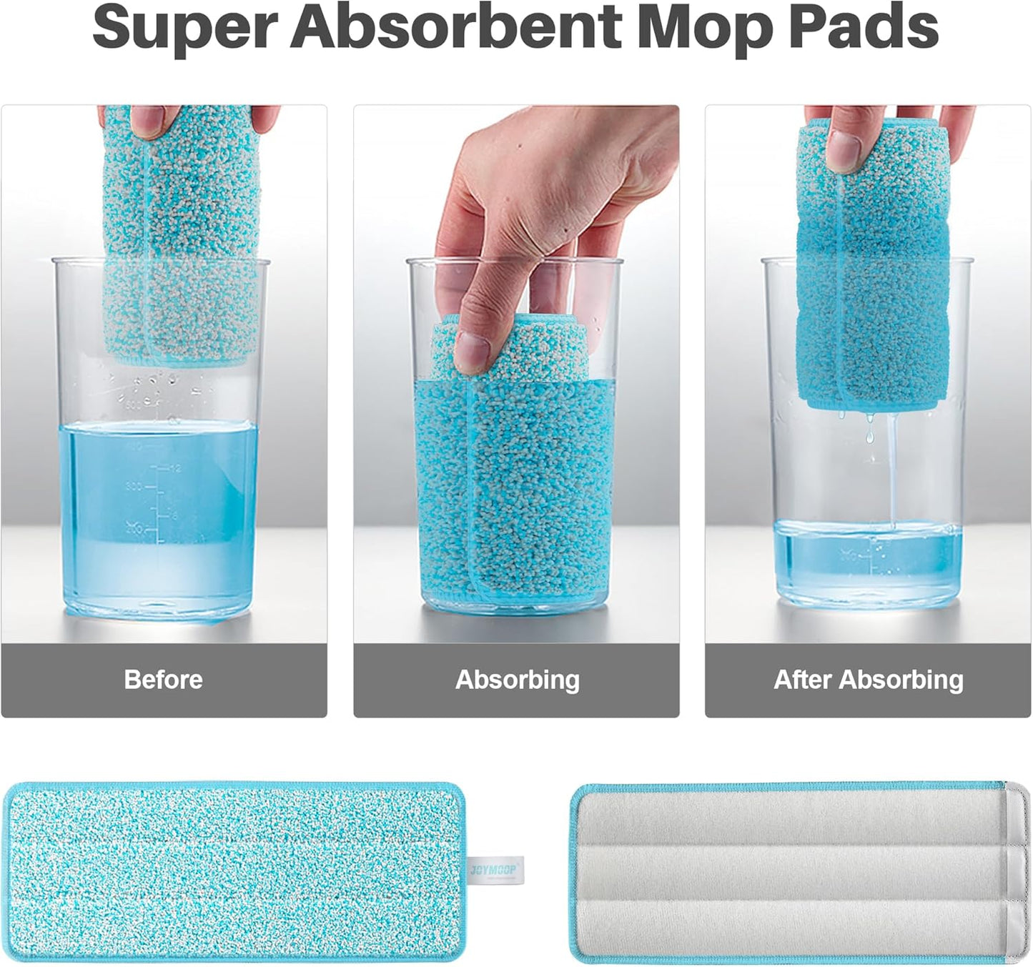 JOYMOOP Microfiber Replacement Mop Pads for Flat Mop System, 13" Mop Head Refills Compatible with JOYMOOP Mop and Bucket Set, 4-Pack, Grey and Cyan Blue