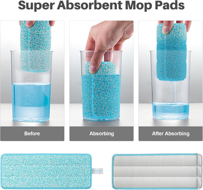 JOYMOOP Microfiber Replacement Mop Pads for Flat Mop System, 13" Mop Head Refills Compatible with JOYMOOP Mop and Bucket Set, 4-Pack, Grey and Cyan Blue