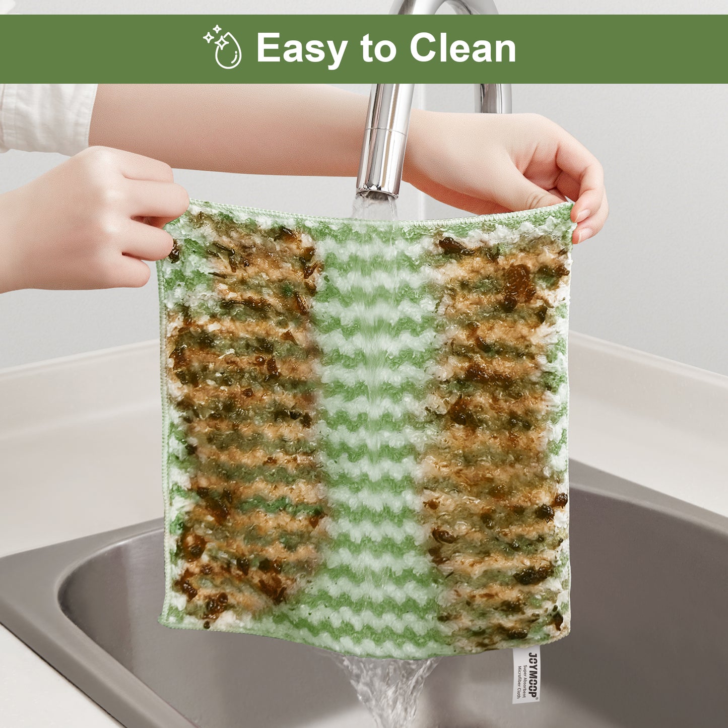 JOYMOOP Microfiber Cleaning Cloth, Pure Green Towels with Edging, Small Size 18 Pack (10" x 10"), Absorbent Streak Free Lint Free Rags for Cleaning, Reusable and Washable Towels