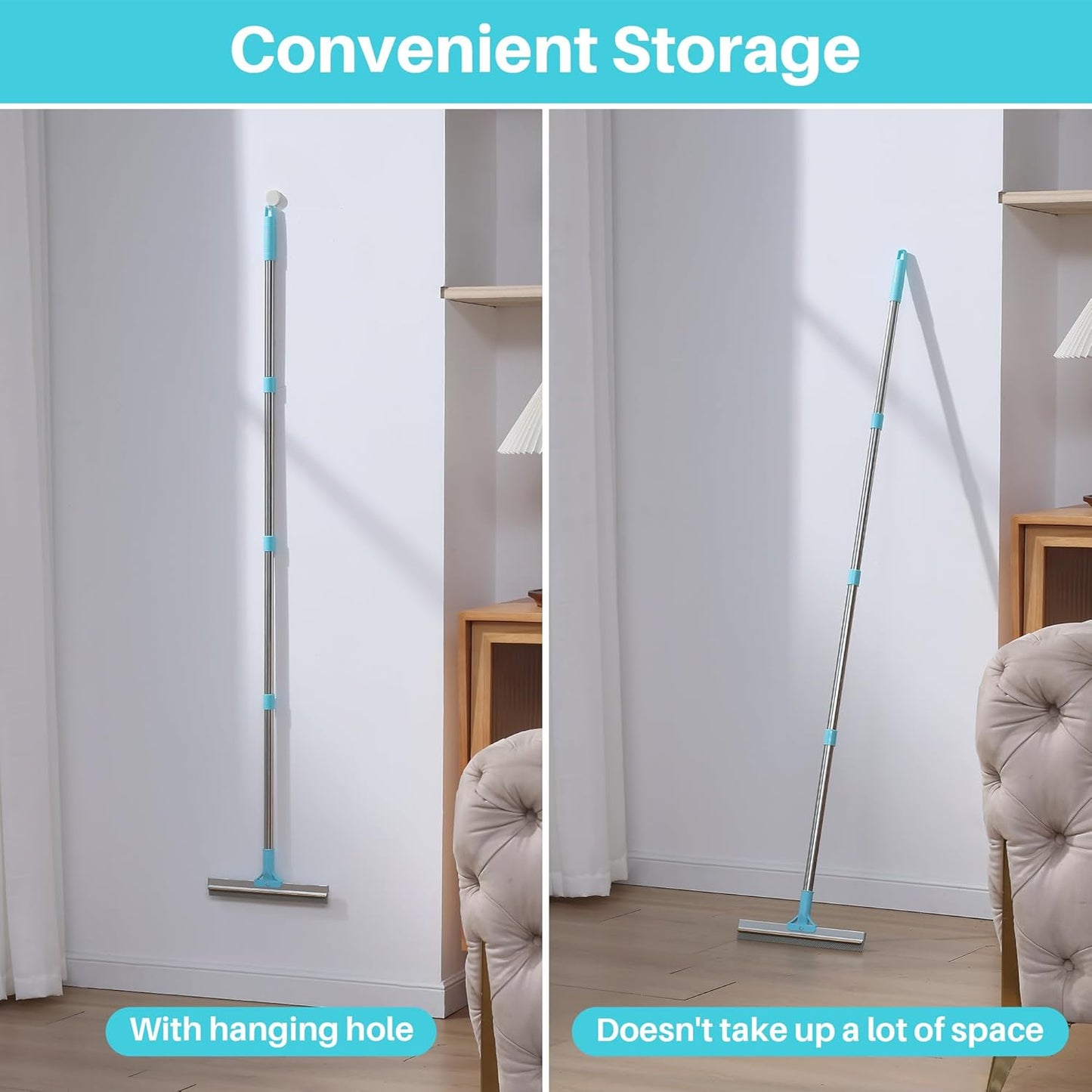 JOYMOOP Carpet Rake for Pet Hair Removal, 63" Adjustable Long Handle Pet Hair Removal Tool, Cat Dog Hair Carpet Rake with Metal and Silicone Scraper for Carpet, Sofa, Cloth